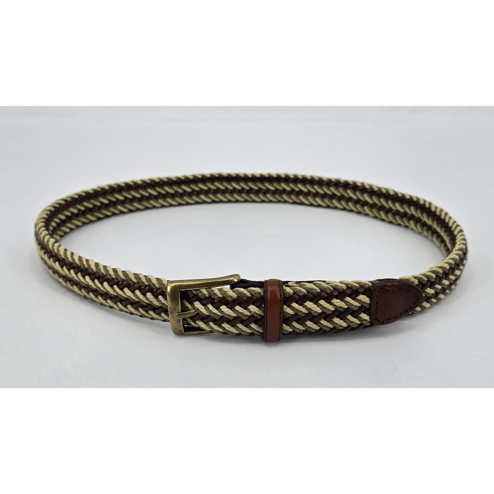 Vintage 90's‎ Braided Woven Belt – Brass Buckle & Leather Trim – 28"